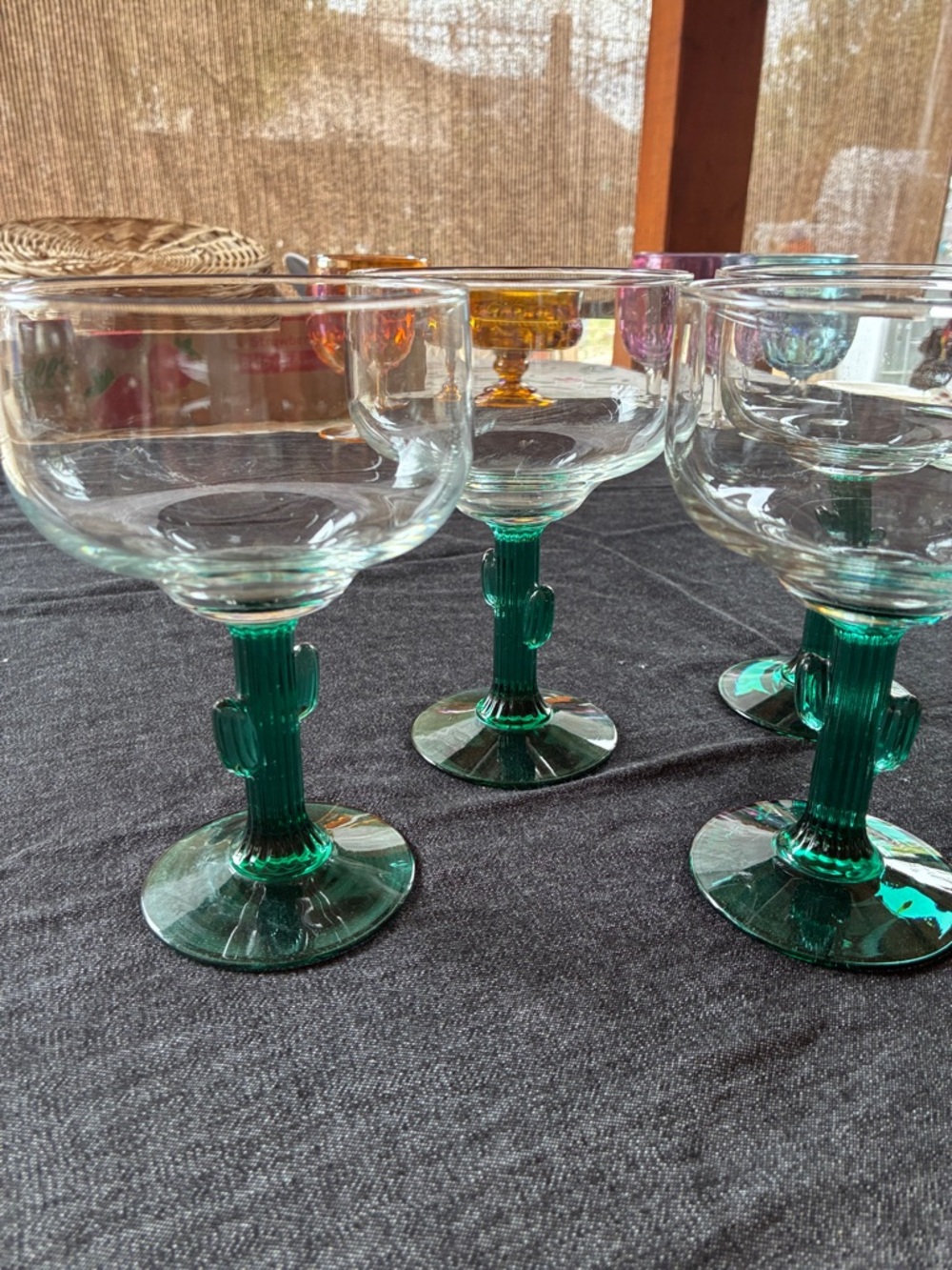 Green Cactus Stem Glasses - Set of Decorative Goblets. Set 4